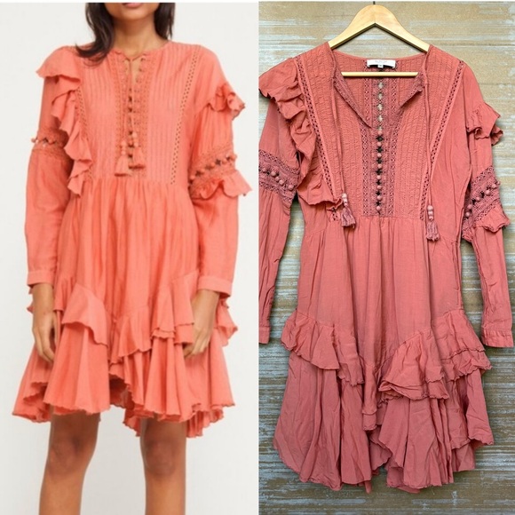 Sea New York Dresses & Skirts - Sea New York Weatherly Pom Crochet Mini Dress Coral Preppy Boho Classic Womens 8